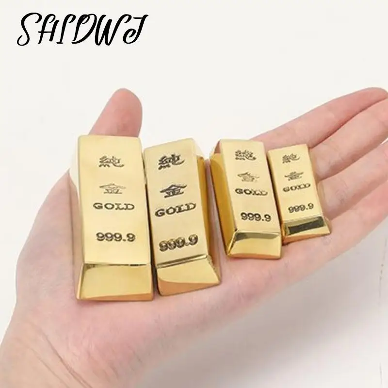 1Pcs Pure Copper Imitation Gold Bar Fake Gold Bar Ingot Brass Car Ornaments Solid Props Gold Bullion Copper Home Decor