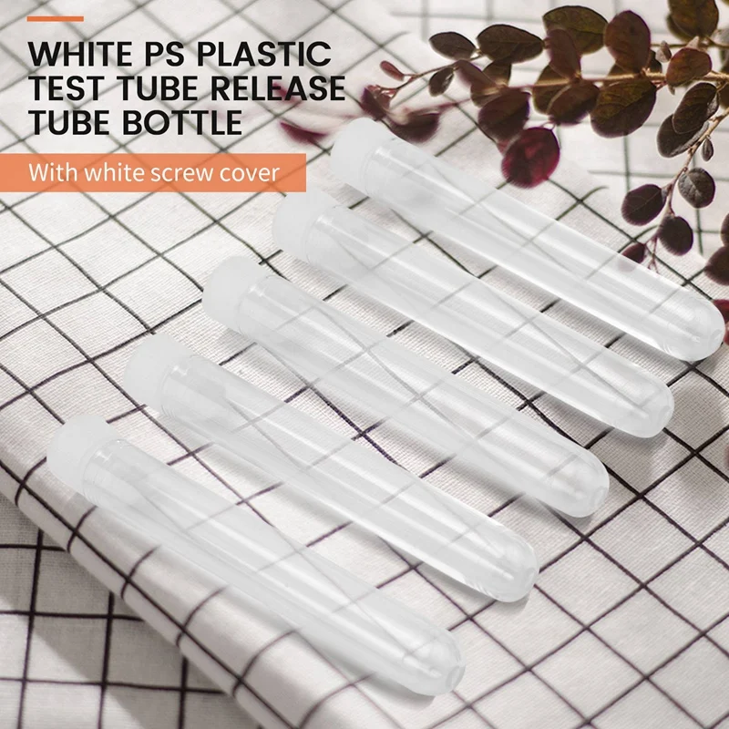100Pcs Clear Plastic Test Tubes with White Screw Caps Sample Containers Bottles Push Caps 12X75mm