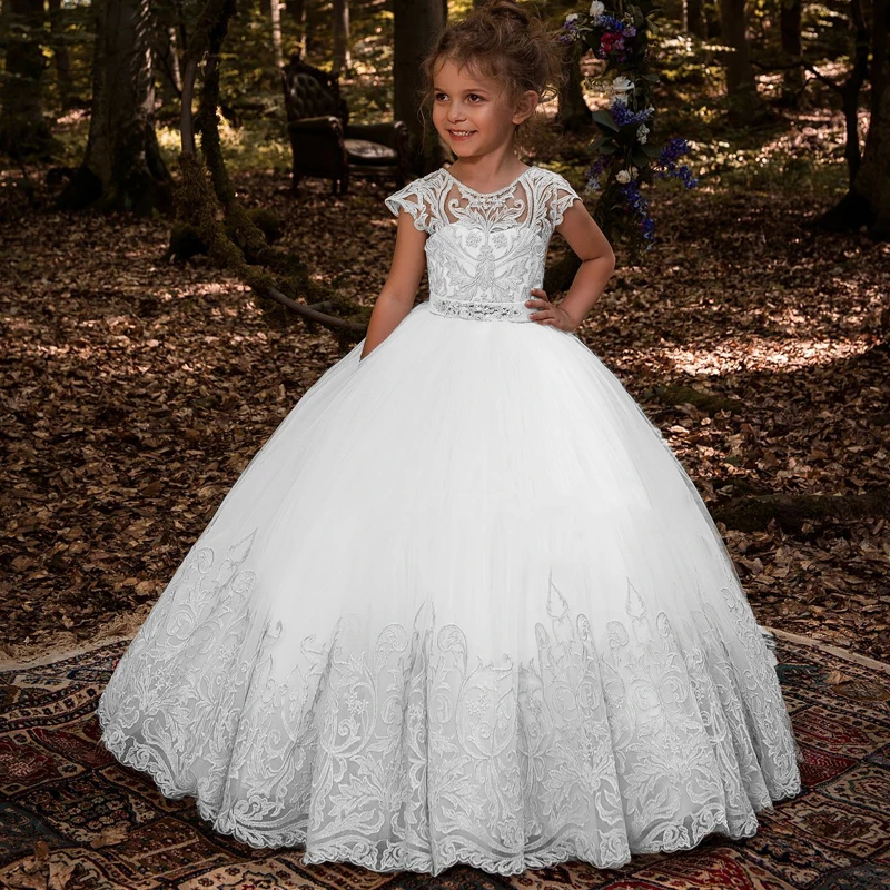 Vestidos Elegantes de flores para niña, vestidos de princesa para boda, fiesta de noche, graduación, primera comunión, desfile, novia pequeña, vestido de baile para niños