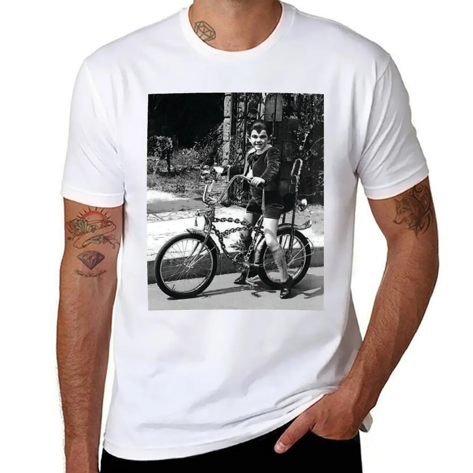 

Eddie Munster on Chain Stingray Bike T-Shirt summer tops vintage anime shirt anime tshirt mens clothes