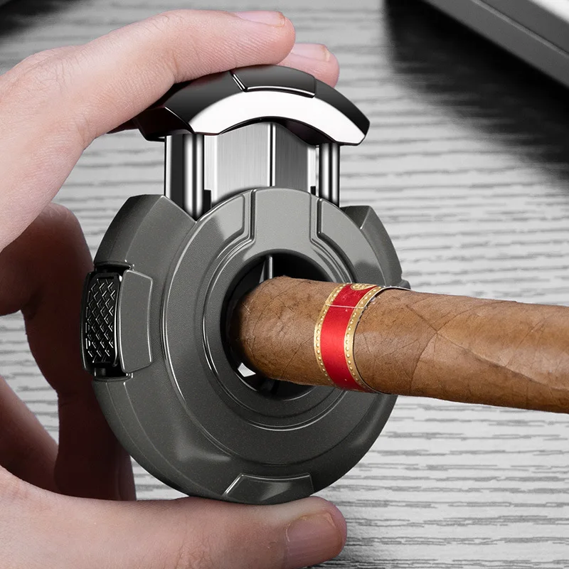 2-in-1 Cigar Cutter Stainless Steel Double Blade Portable Cigar Clipper Flat Cut & V-Cut Round Sharp Smooth Cigar Cutting Tool