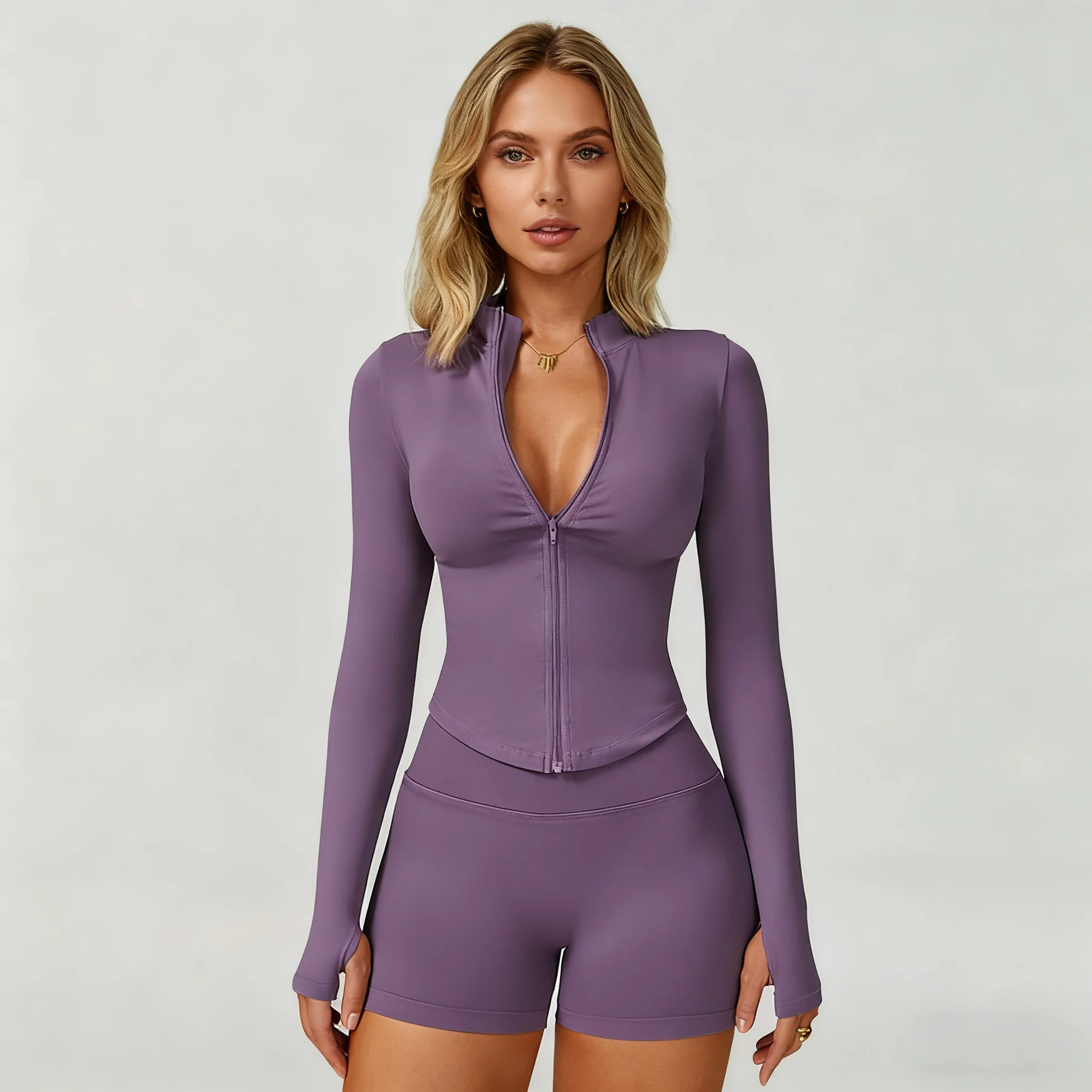 

New Yoga Tops Women's Standing Collar Yoga Long Sleeved Sports Jacket Running Training Fitness Top Gym Workout Running Shirt