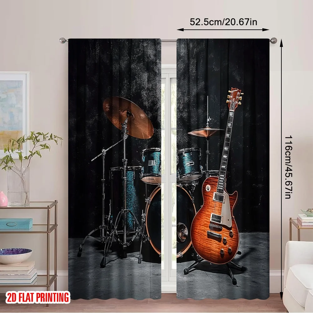 2pcs 2D flat printing Curtain Instrument Guitar Drum Band Polyester Without Electricity 0 Use for Entryway Room Parties