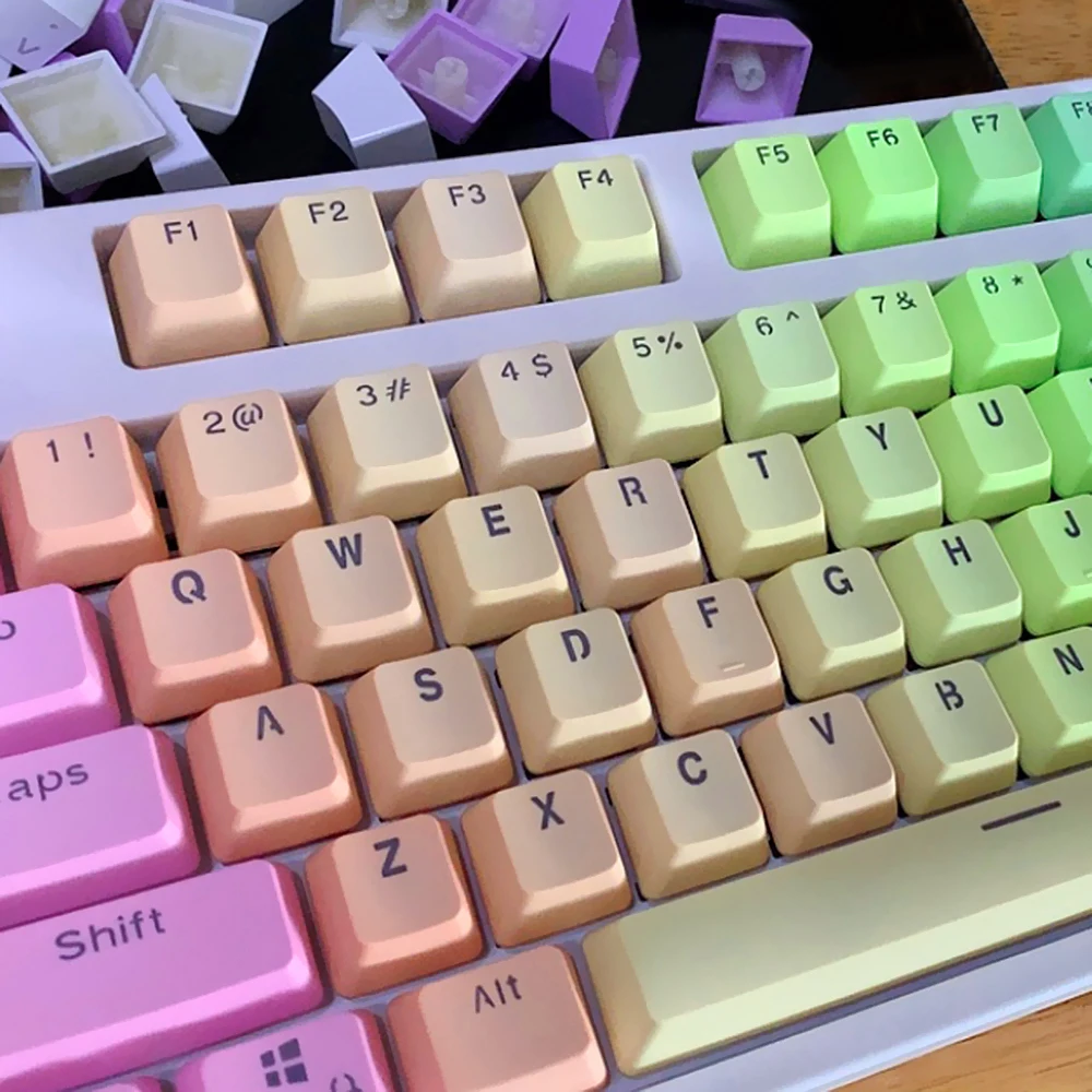 Neue 104 Tasten PBT-Tastenkappen mit Farbverlauf, Regenbogen-Tastenkappe für MX-Schalter, mechanische Tastatur, Hintergrundbeleuchtung, RGB-Gaming, individuelle Tastenkappe, OEM-Profil