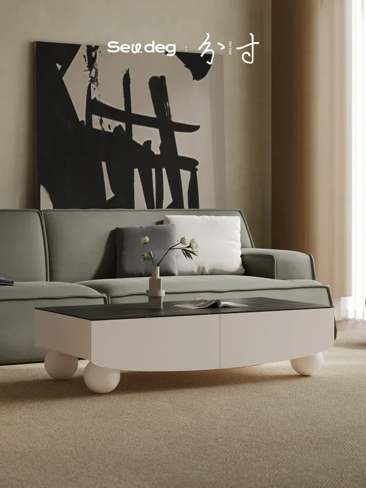 

Журнальный столик TAO в стиле Light Luxury Modern для небольших квартир, тихий и элегантный, с квадратной каменной столешницей