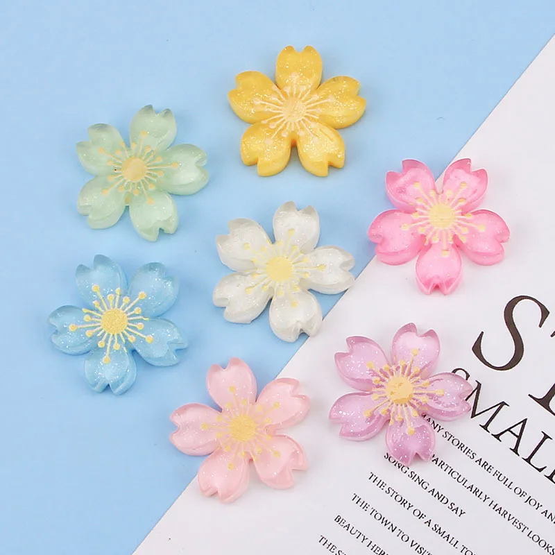 20pcs Flower Flat Back Resin Cabochon Transparent Sakura Flowers Button for Scrapbook Craft DIY Miniature Dollhouse Accessories