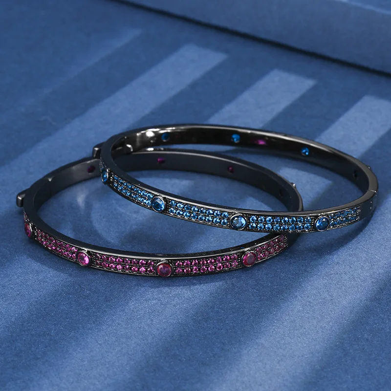 

Jewelry Imitation Red Corundum Blue Spinel Vintage Full Black Gold Bracelet
