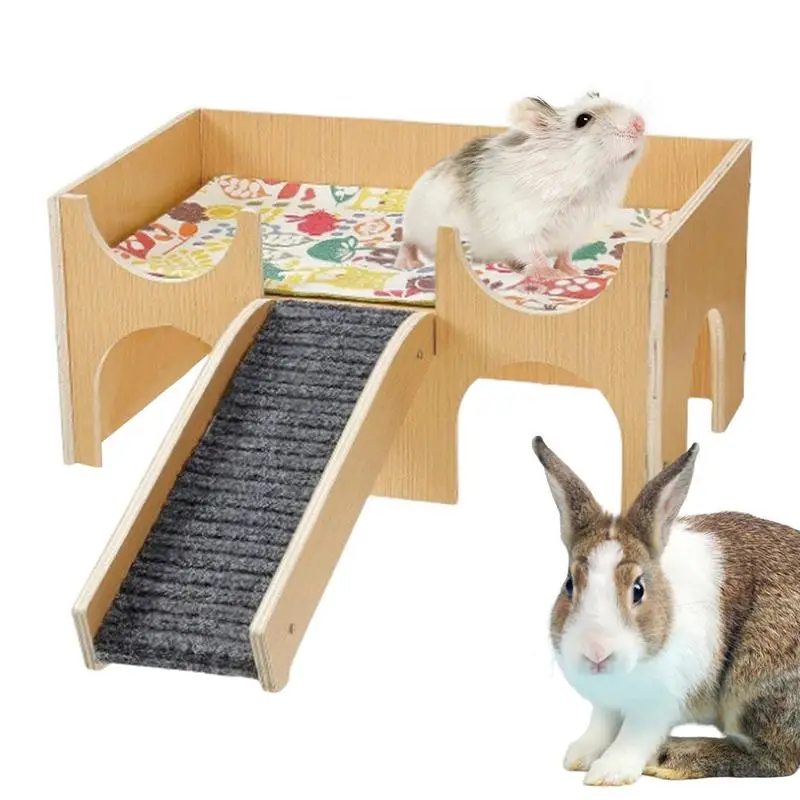 

Gerbil House Wooden Small Animal House 2-Layer Pet Animal Hideouts Habitat With Stairs For Hedgehog Hamster Guinea Bunny
