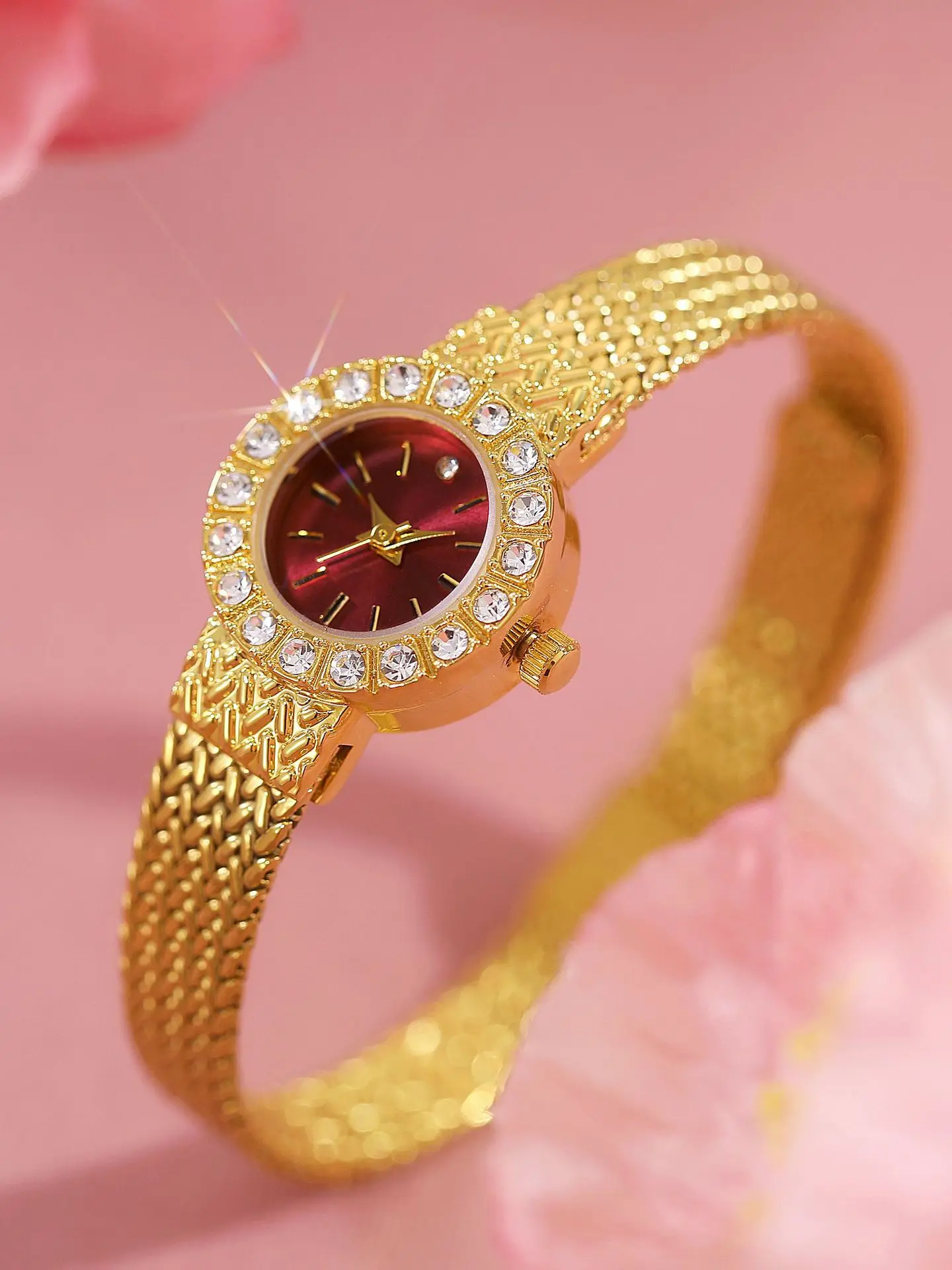 Reloj de cuarzo para mujer, Reloj de lujo dorado y plateado con banda de acero inoxidable, Reloj de pulsera con esfera pequeña Orologio verde azul claro para mujer