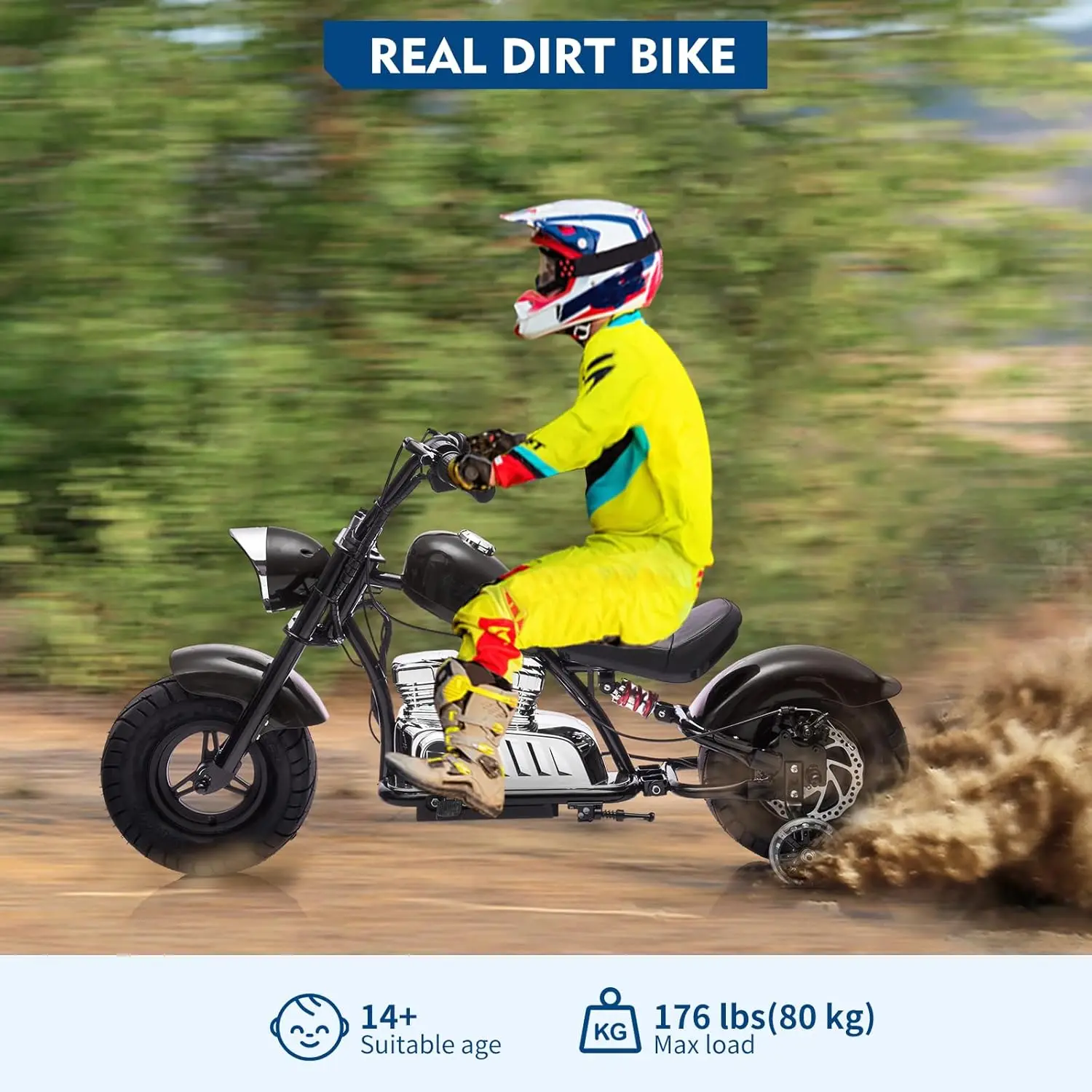 어린이 및 청소년용 36V 전기 더트 바이크 350w 고속 전기 오토바이 최대 시속 16.5마일 스프링 서스펜션 장착 놀이용 자전거 10세 이상