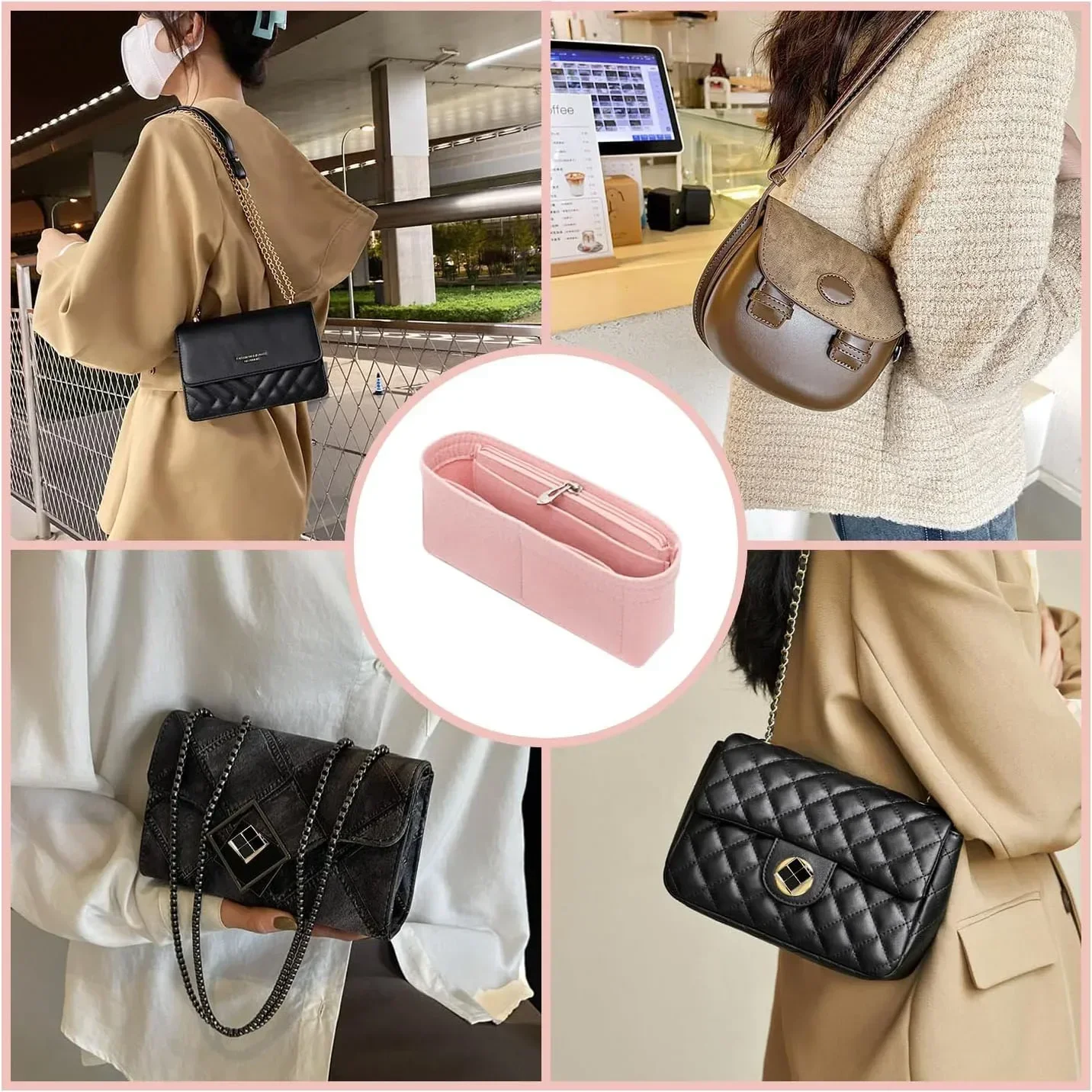 NEW Multi-Pocket Bag The Liner Felt Purse Insert Handbag Liner Bag Organizer for Longchamp Mini Storage Bag