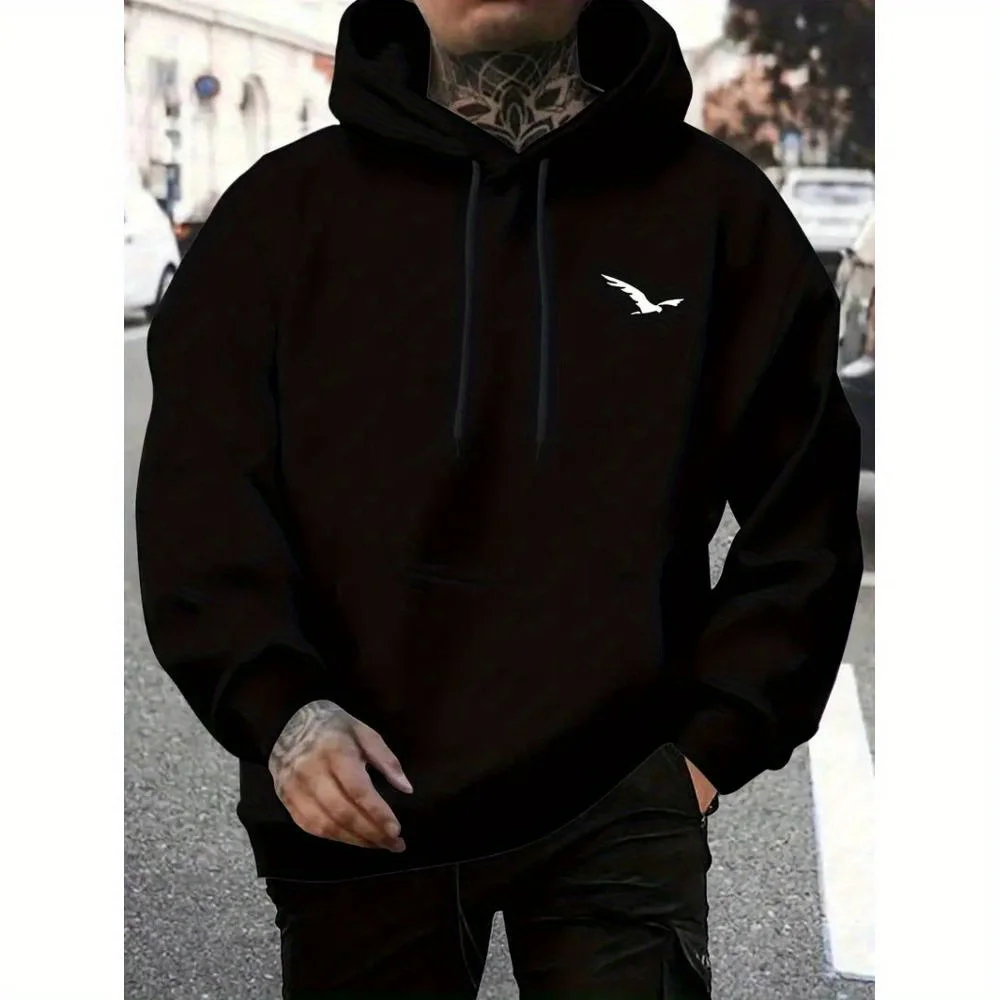 

CLOOCL Pigeon Print on Chest, Men's Hooded Sweatshirt, Fashionable Autumn and Winter Clothing