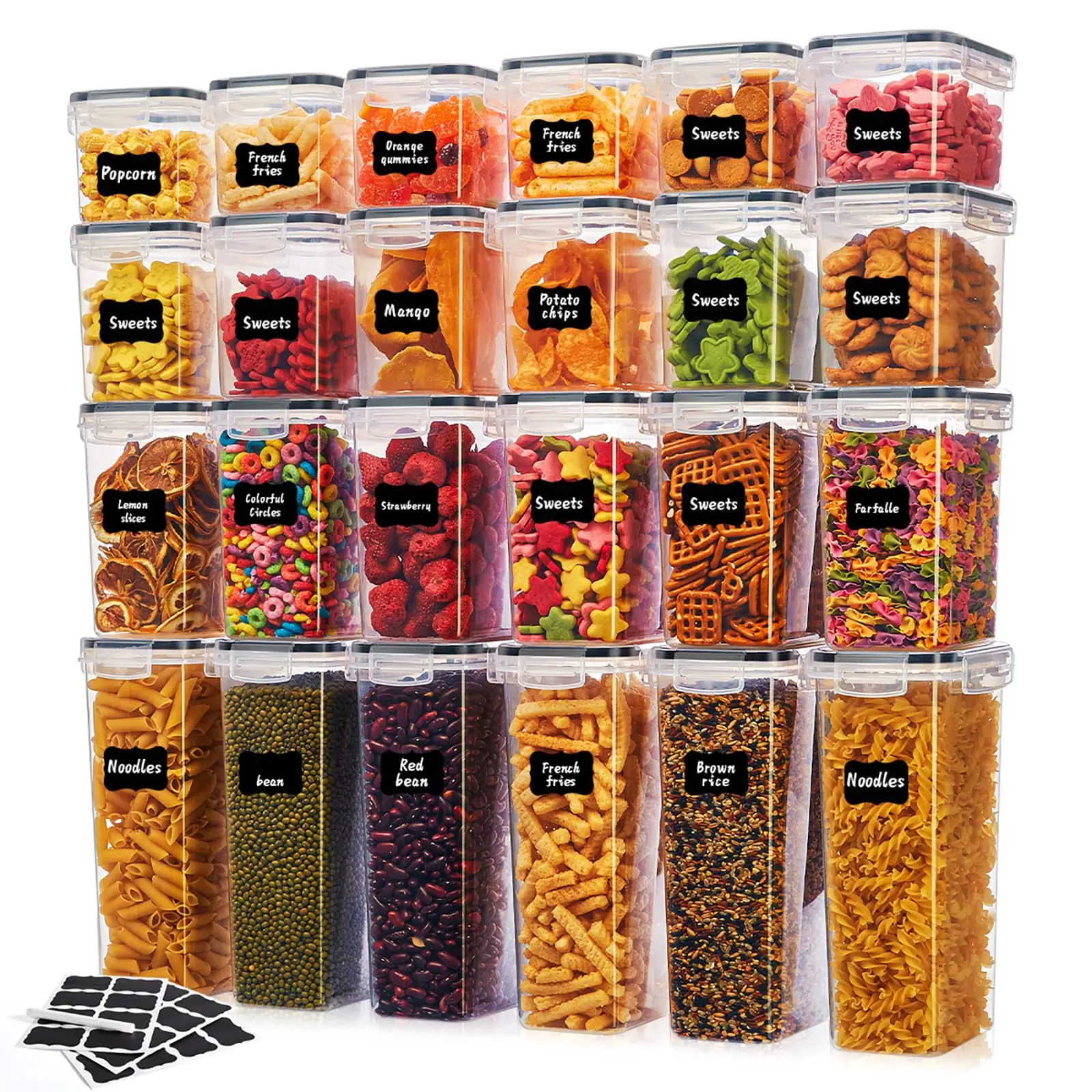 48pcs Airtight Food Storage Containers, Free Plastic Spaghetti Containers With Easy Lock Lids, For Kitchen Pantry Organization And Storage, Include LabelsHome Decor, Party Storage, Christmas Storage, New Year Storage