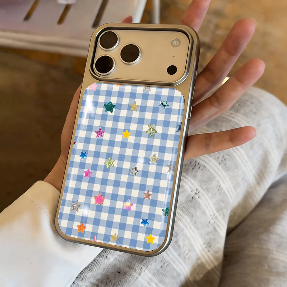 Blaues Karomuster Paar Drop Glue INS Hülle für iPhone 15 17 13 Pro Max Phone 11 12 13 ProMax 14 15 16 Plus Hüllen Stoßfest Niedliche Coque – Detail 3