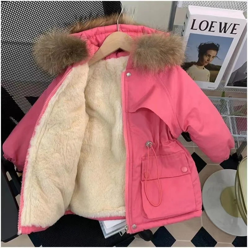 NEW Children\'s Parkas Winter Hooded Jacket For Girls Winter Top Coat Kids Warm Thick Velvet Hooded Baby Coats causal Outerwear