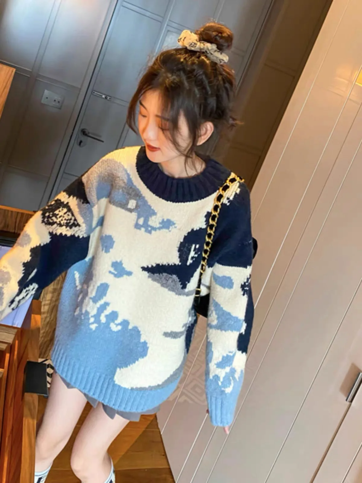 plus Size Women's Retro round Neck Knitted Sweater Loose Fit Thickened Autumn Winter New Style Outerwear Casual Slimming Top