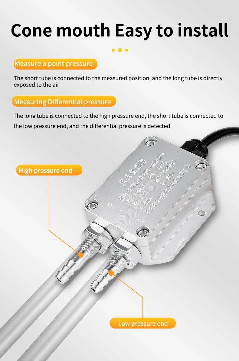 Luft Wind Differenzdrucksensor Sender 100pa 1Kpa 4-20mA Differenzdrucksender 0-50pa 0-100pa 0-500pa – Detail 1