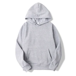 new mens solid grey Hoodies Autumn Long Sleeve Pullover Tops Casual Pocket Hoodies Unisex Outer Loose Sport Wear