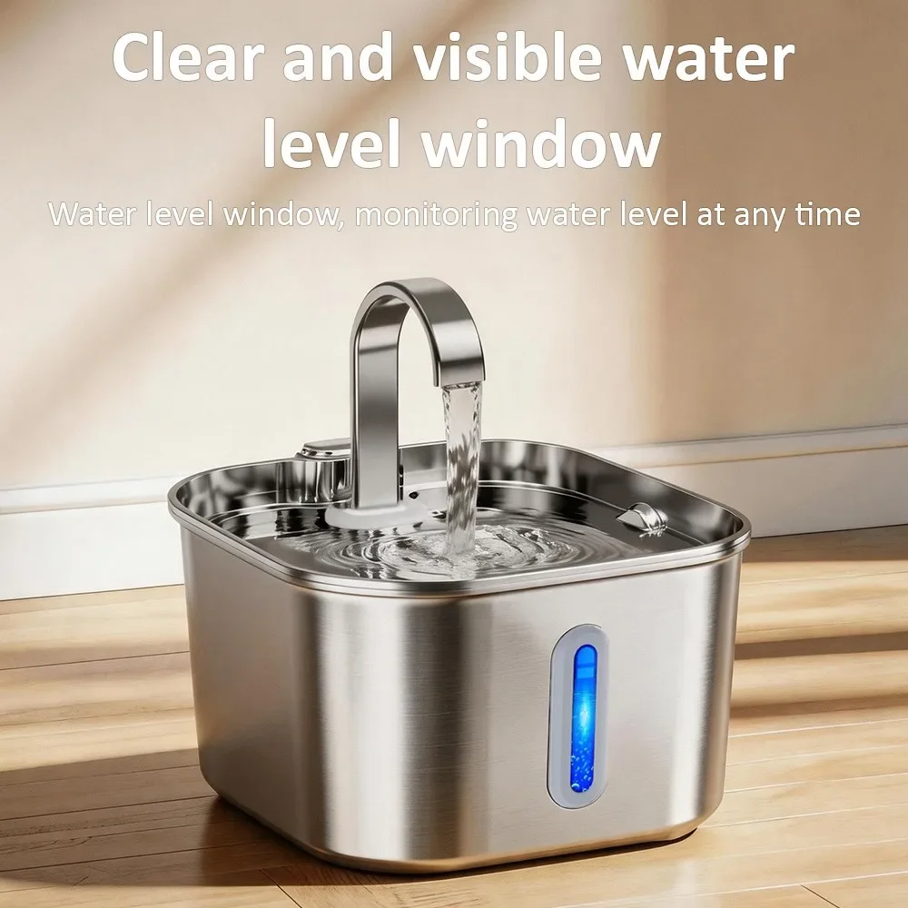 

2.2L Stainless Steel Cat Water Fountain For Cats Dog Drinker Pet Water Dispenser Accessories Quiet& Pets Auto Filter