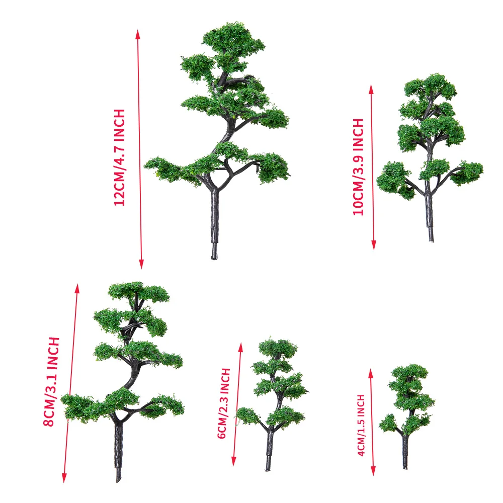 5pcs 4-12cm Miniature Green Trees Simulation Plant Toys for Diy Model Making/Railway Train Layout/Sandtable Landscape/Diorama