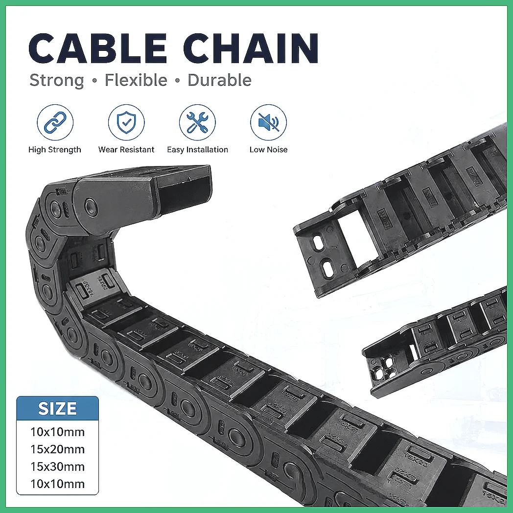 HUNST Cable Chain 7x7 10x10 15x20 15x30mm 1M Non-Opening Semi-Enclosed Plastic Drag Chain for CNC Machine Cable Carrier