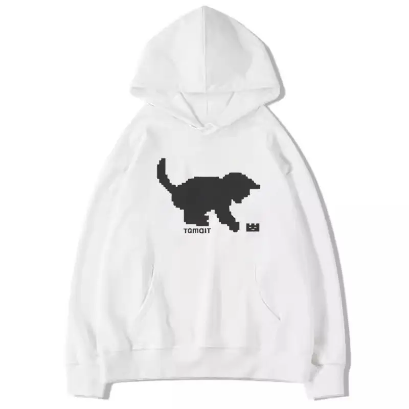 

Американский забавный свитер с капюшоном с принтом пиксельного кота, осенне-зимний новый высококачественный мужской и женский модный брендовый топ