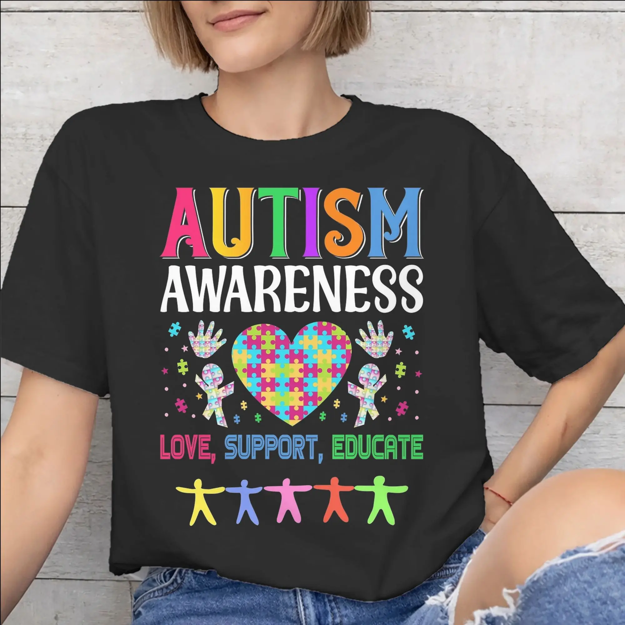 Men Women Graphic Printed Autism Awareness Respect Love Support  T Shirt Tee Cotton  T-shirts Clothing