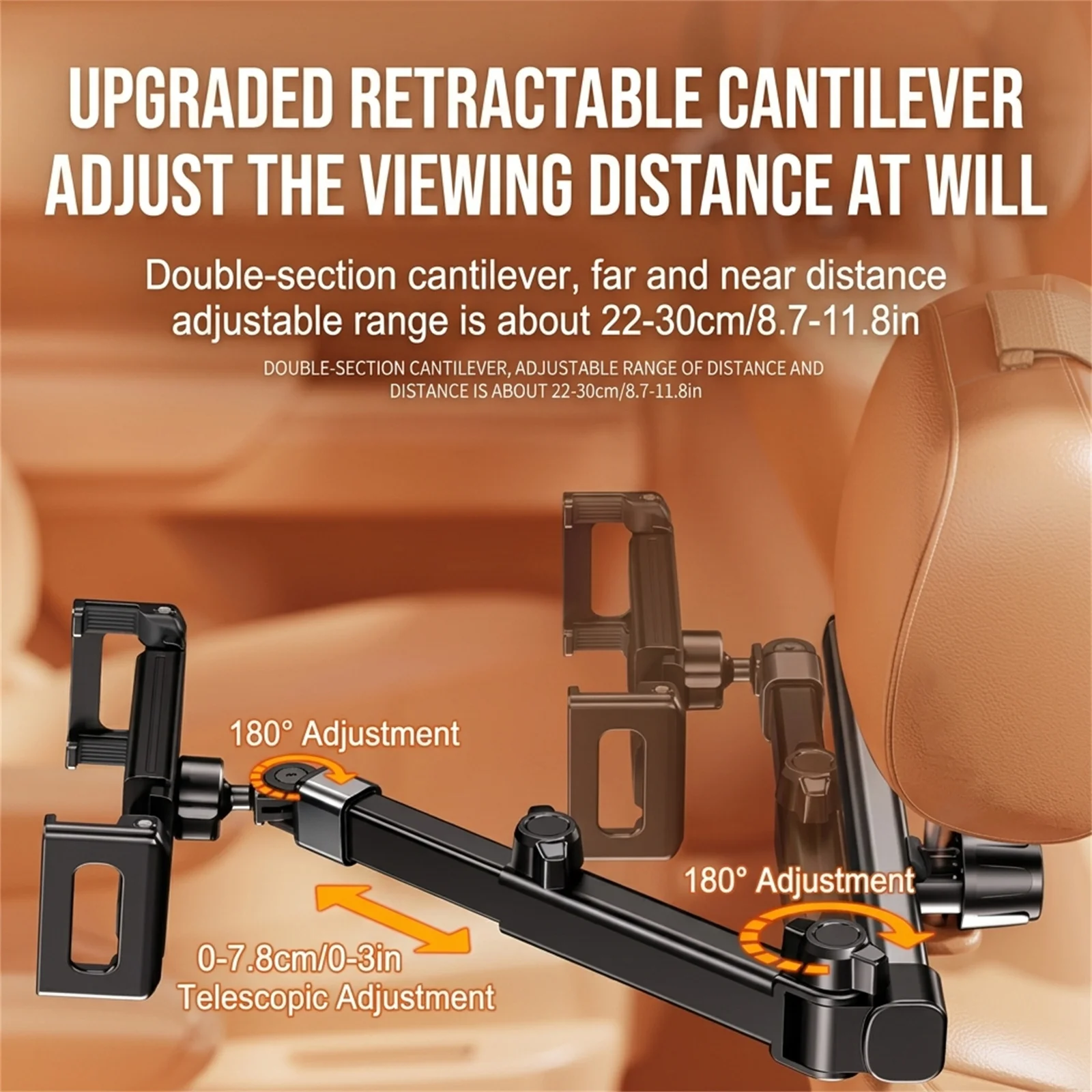 Kids Tablet Holder Extendable Backseat Mount Foldable Car Headrest Phone Bracket 360 Rotation for Passenger Entertainment