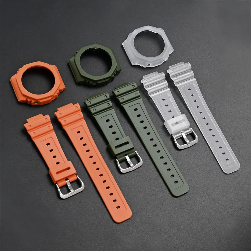 Case + Strap for Casio G-SHOCK GA-2100 GA-2110 Transparent Rubber Resin Watch Band Modified Quick Release Wrist Bracelet Shell