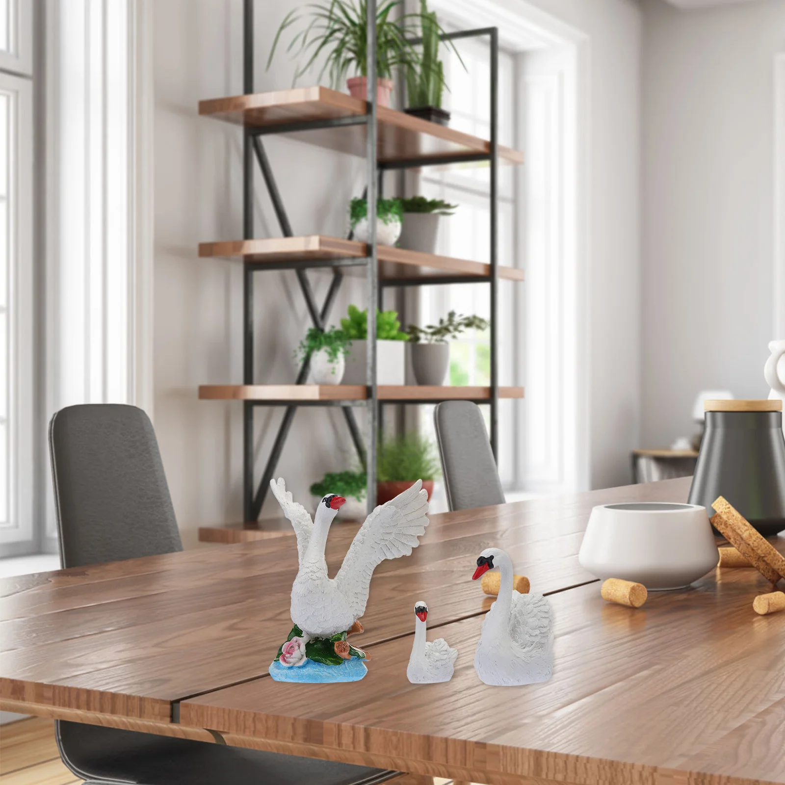 

3Pcs Swan Decor Resin Craft Cartoon Swan Ornament Micro Landscape Desktop Decoration for