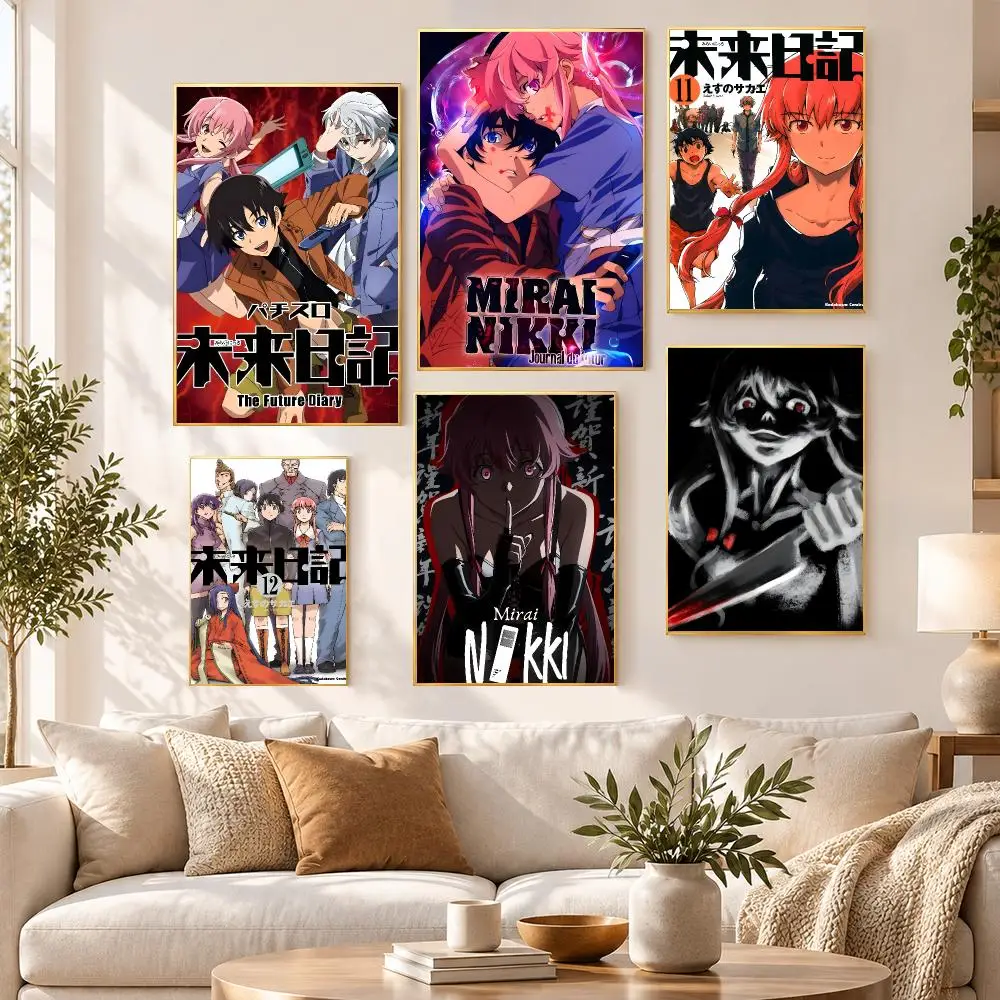 Anime Mirai Nikki Poster HD Waterproof PP Self Adhesive Aesthetic Bedroom Dorm Gaming Room Home Decor Gift