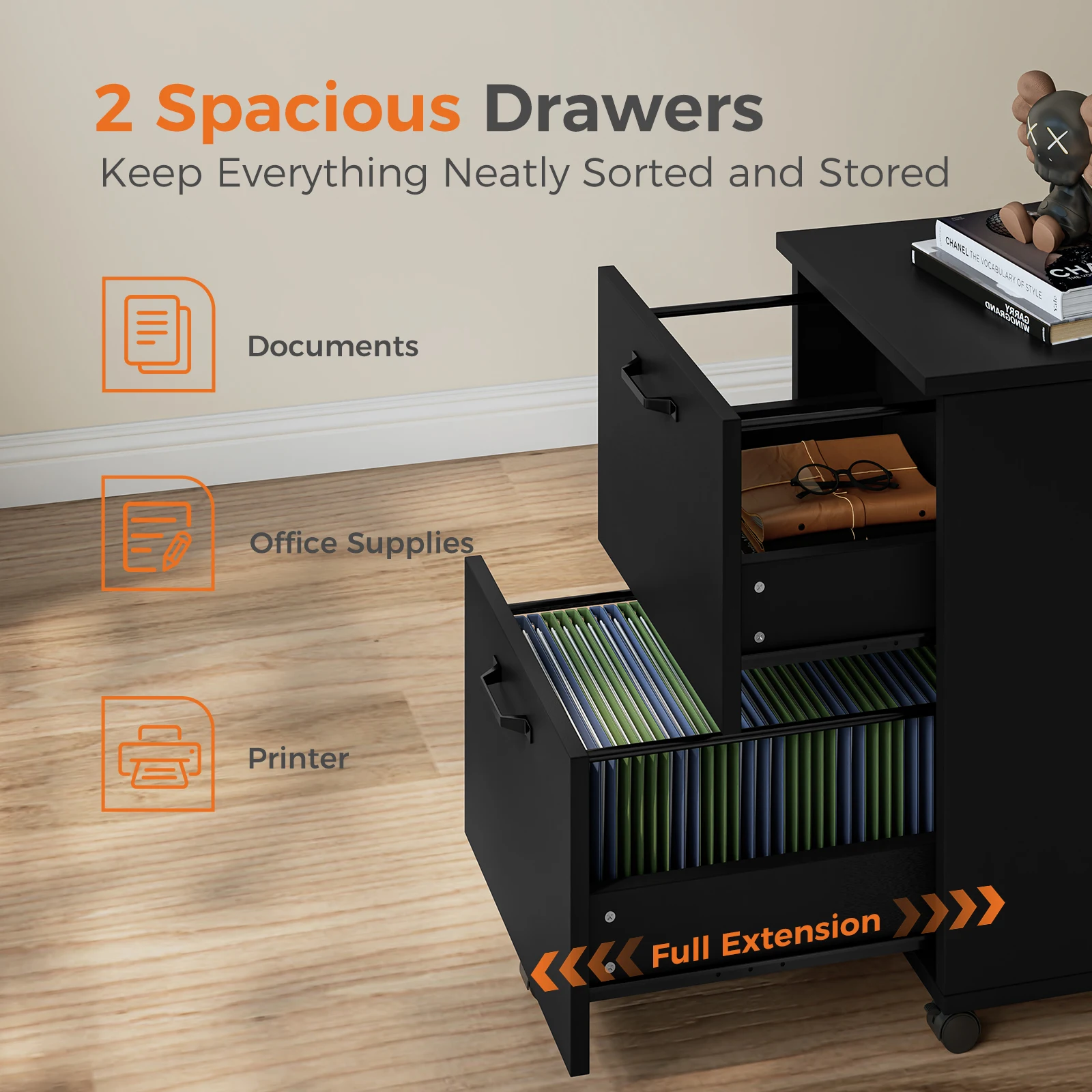 adjustable file rails drawer