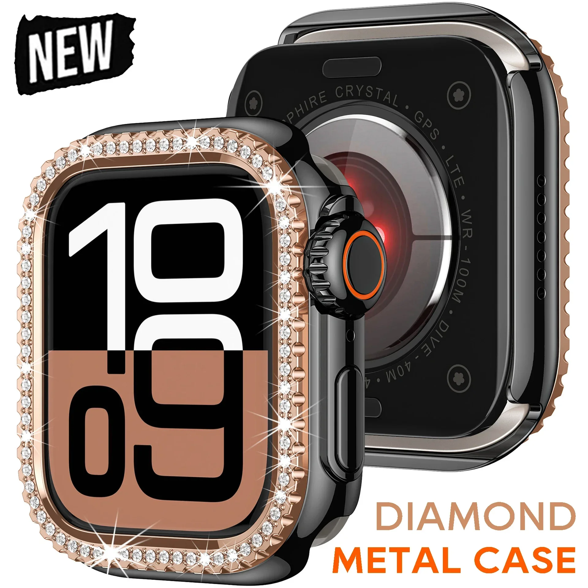 

Diamond Metal Case For Apple Watch 45mm 44mm Metal Bumper Protective Frame Cover for iWatch Series 9 8 7 6 5 SE Change to Ultra