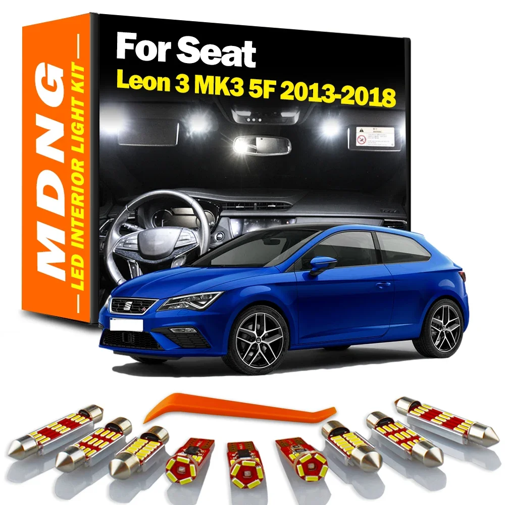 

MDNG 14Pcs Accessories LED Interior Reading Foot Light Kit For Seat Leon 3 MK3 5F 2013 2014 2015 2016 2017 2018 Sun Visor Lamp