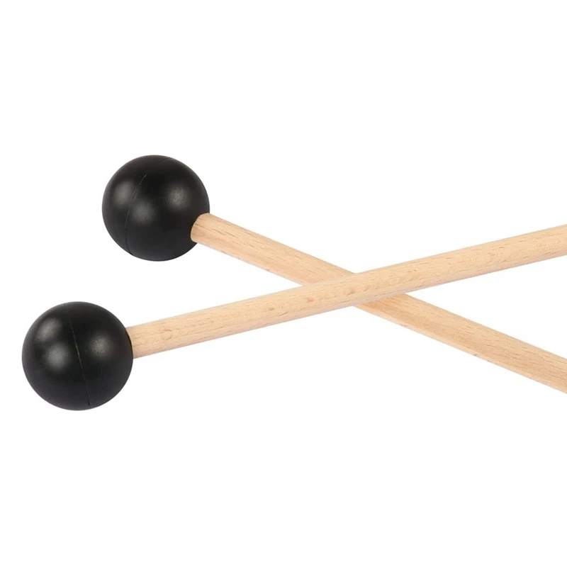 2 Pairs Marimba Mallets Glockenspiel Sticks With Wood Handle Medium Hard Blue Yarn And Black Rubber With Wood Handle