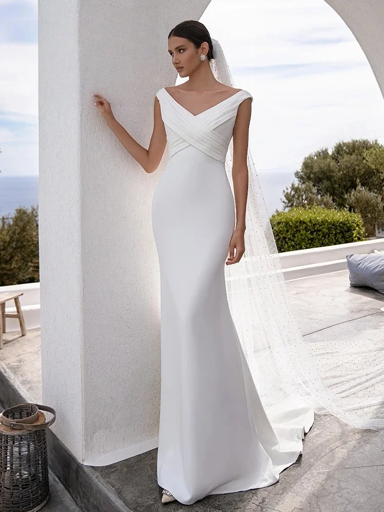 

Boho Beach Wedding Dresses Mermaid Cap Sleeves Backless Bridal Gown Saudi Arabic Dubai Islamic Vestido De Noiva Customized