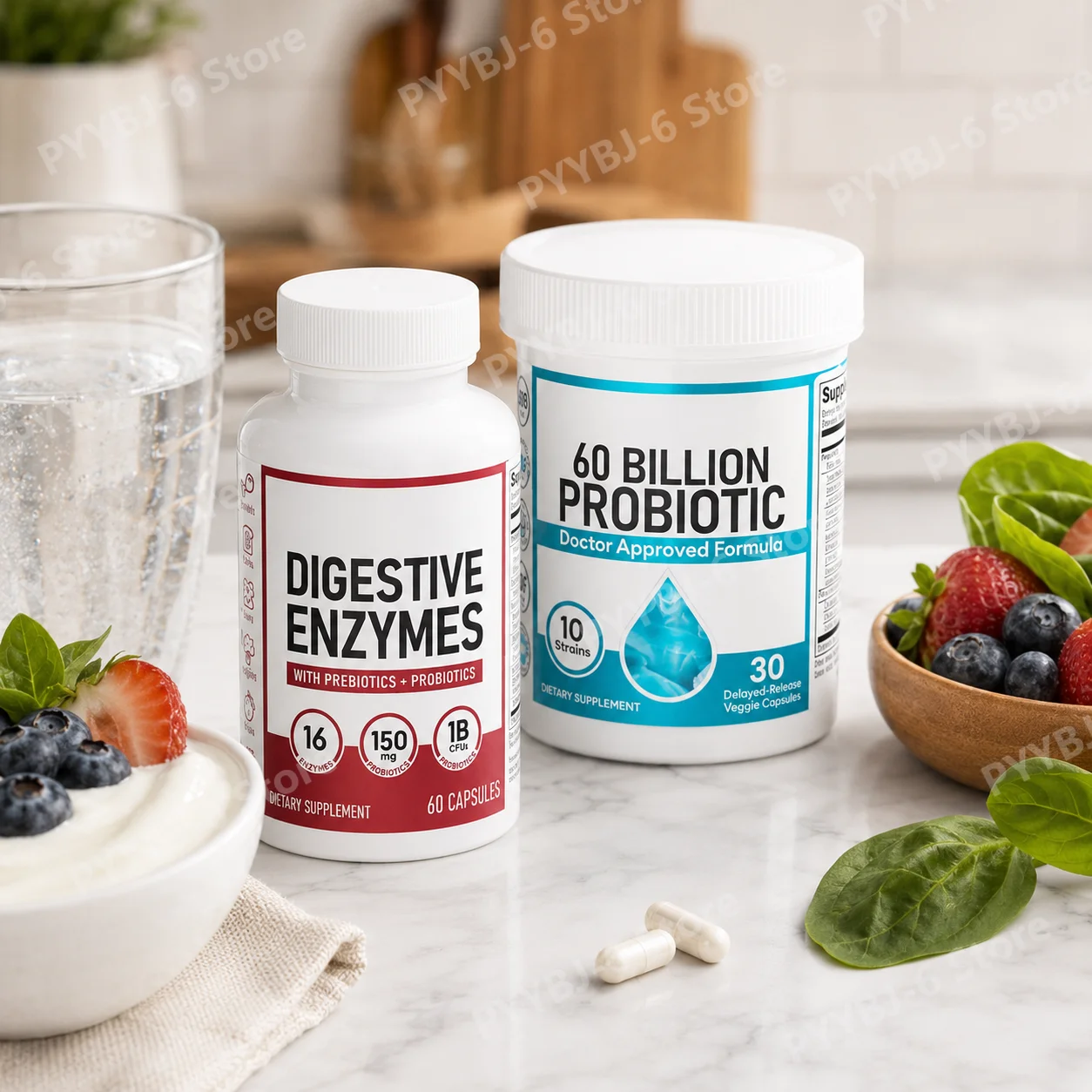 Multi-Strain Probiotic Capsules with Organic Prebiotics Daily Digestive Support Gut Flora Balance Supplement for Adults