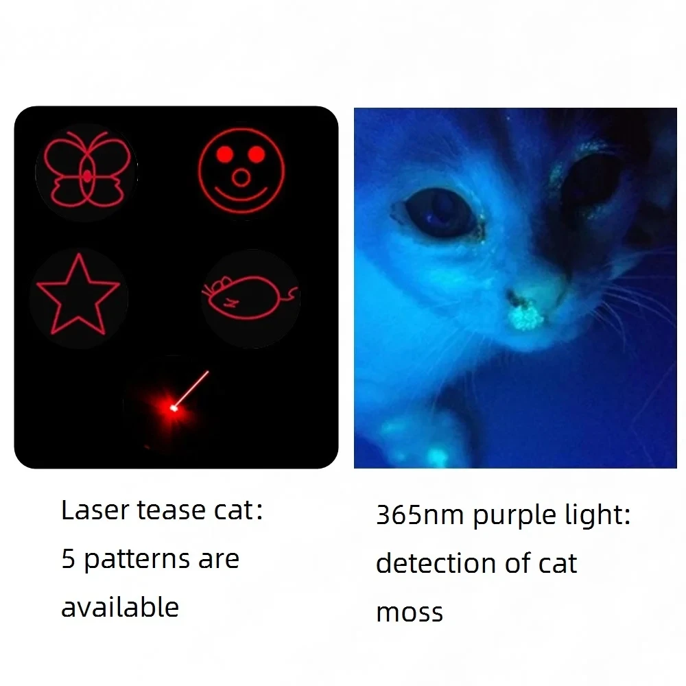 2-in-1 365nm UV Blacklight Pen Light Flashlight Red Laser Cat Dog Toy Pet Tinea Urine Stain Money Ore Scorpion Detection Lamp
