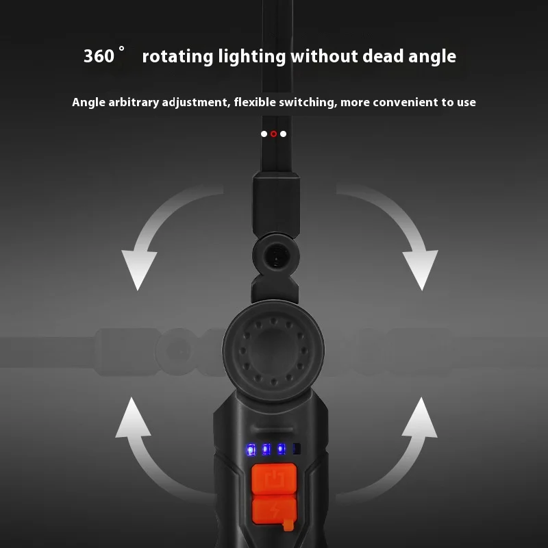 キャンプ用充電式LED懐中電灯,マグネットとフック付きの作業灯,防水ip64,5つの照明モード,夜間の作業に適しています