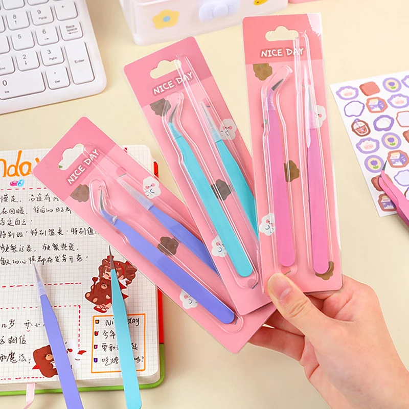 2 Pcs Macaron Color Precision Tweezer Creative Portable Multi-Function Tool Tweezer DIY Scrapbooking Paper Tape Stickers Tool