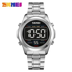 SKMEI-Reloj de pulsera Digital para hombre, cronógrafo electrónico de acero inoxidable, resistente al agua, con alarma, fecha y semana, marca superior de lujo