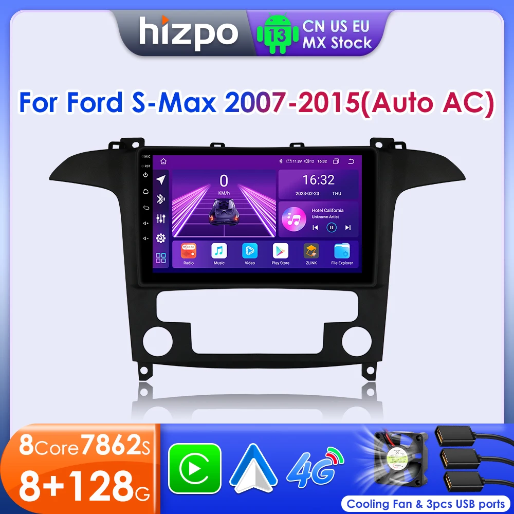 Hizpo 2 din Android Auto Radio for Ford S Max S-MAX 2007-2015 Carplay Car Multimedia GPS Navigation Autoradio Stereo 7862 8+128G