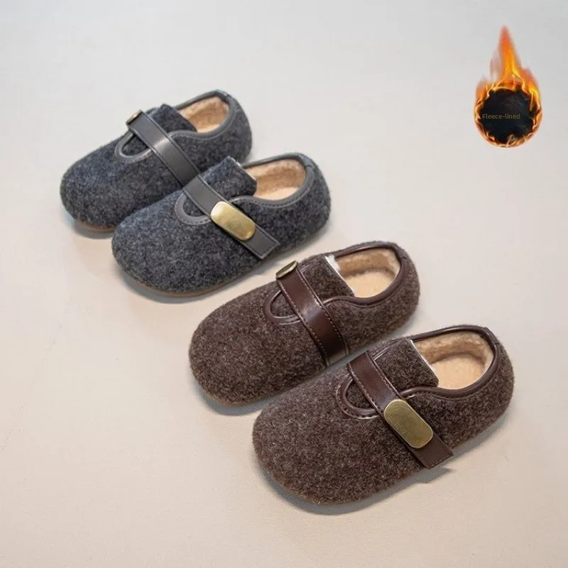 Children Shoes for Winter 2026 Soft Soled Baby Shoes Indoor Plush and Thick Furry Shoes for Kids Non-slip Boys Girls Slippers