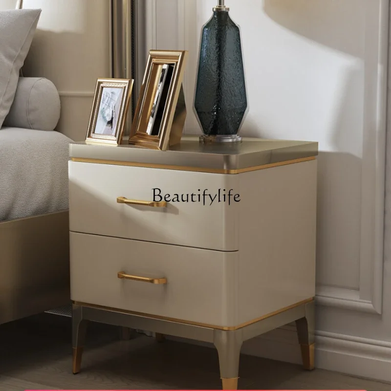 

pg45American Light Luxury Bedside Table Bedroom Luxury Wooden Storage Cabinet Simple Solid Wood Bedside Cabinet
