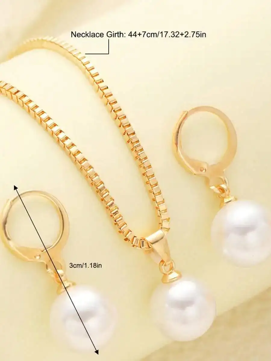 

Набор из 3 предметов: ожерелье с жемчужной подвеской и серьги, золотистые украшения для женщин, элегантный подарок на день рождения