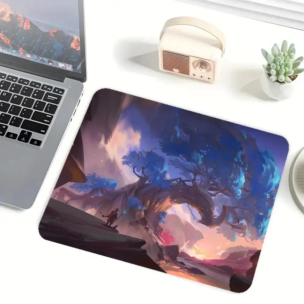Fantasy landscape mouse pad, red moon cherry blossom element, non-slip office game universal table mat