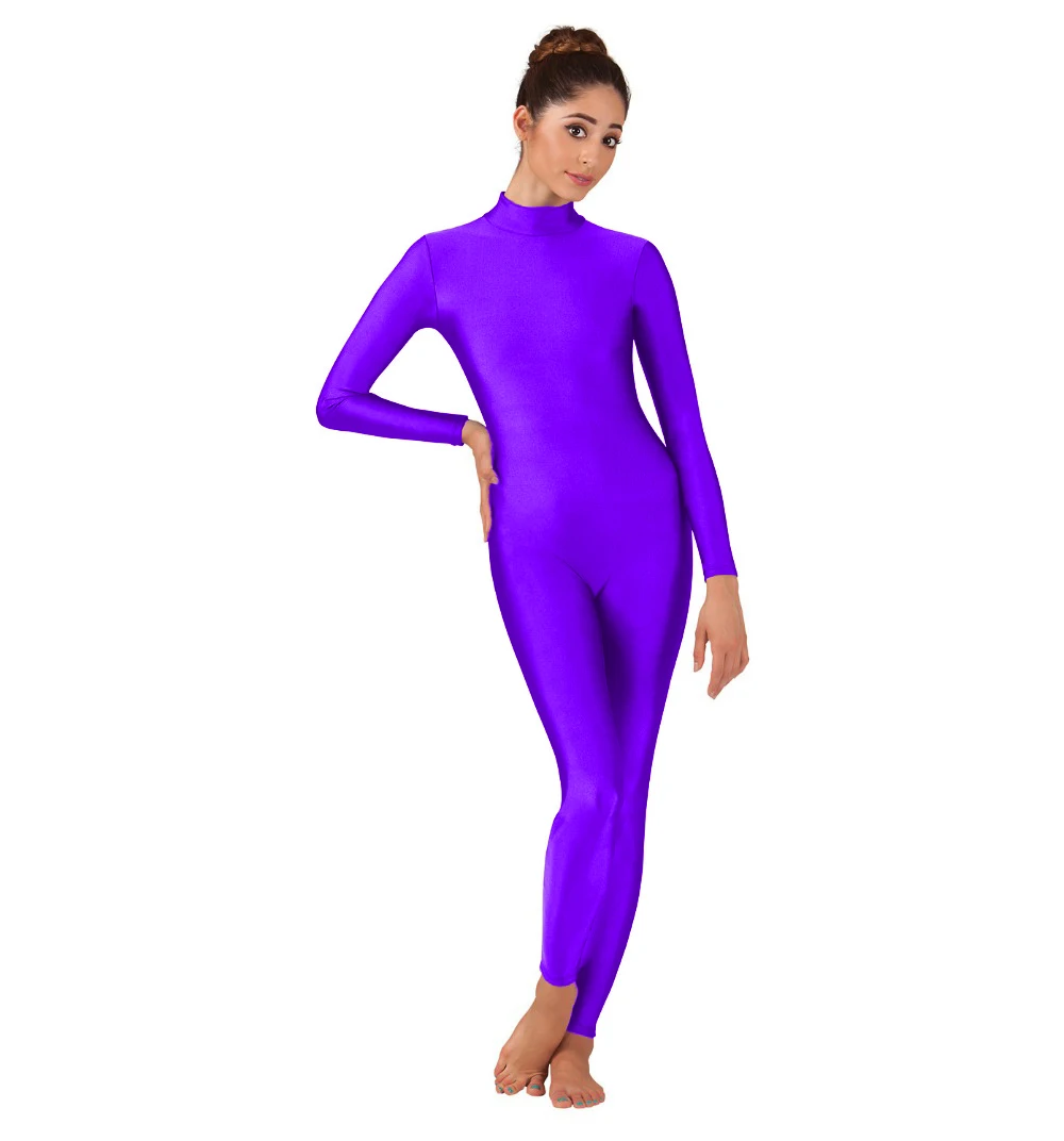 Vrouwen Spandex Ballet Unitard Mock Hals Lange Mouw Danspak Een stuk Kostuums Full Body Turnpakje Bodycon Jumpsuits Voetloze