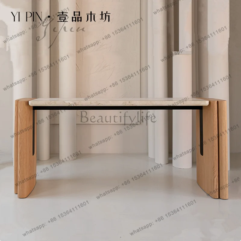 Retro style solid wood entrance table Household log style entrance wall table