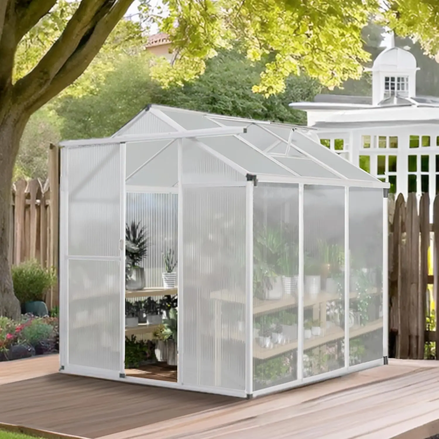 6 X 6 Ft Greenhouse For Outdoors, Polycarbonate Garden Backyard Greenhouse With Adjustable Roof Vent, Aluminum Large Walk-In