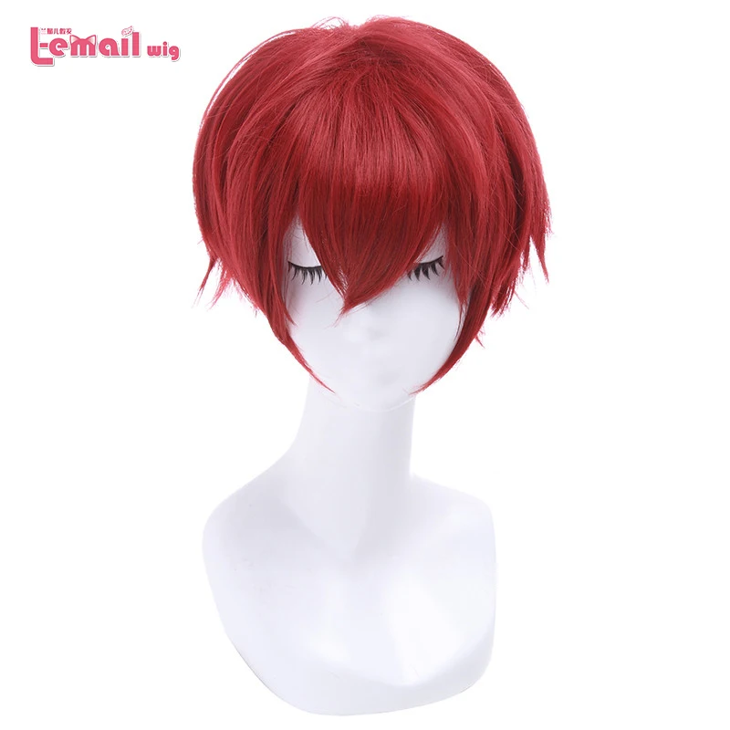 L-e-mail perücke Synthetische Haar Neue Ranma 1/2 Ranma Saotome Cosplay Perücken 25cm Rot Burgund Kurzen Hitzebeständig perucas Cosplay Perücke